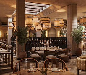 Lodge interior and surrounding estate
